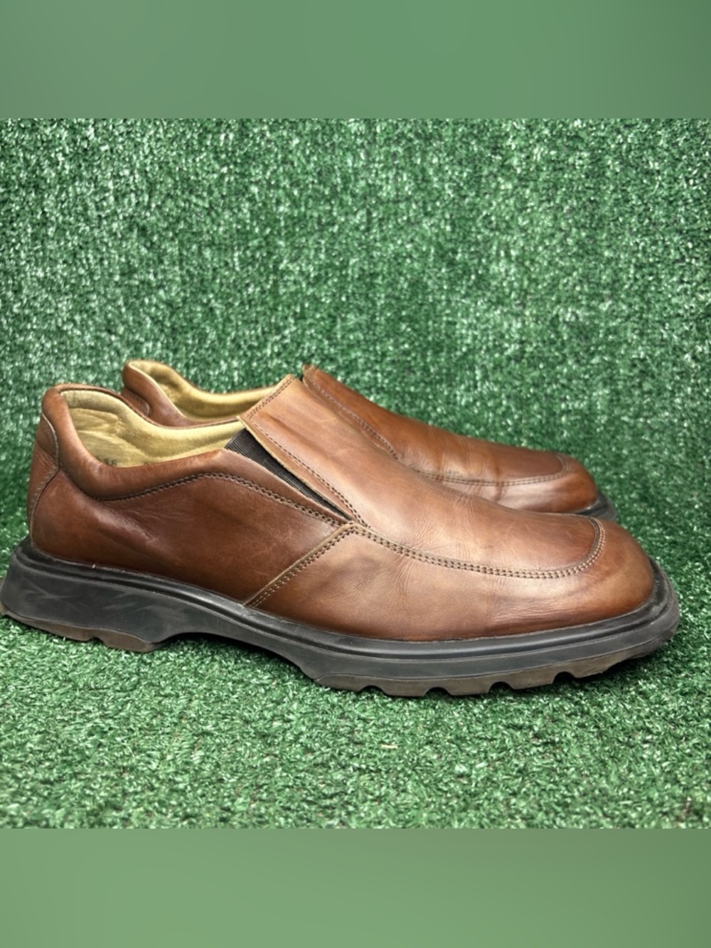 VINTAGE Skechers Chunky Loafers Men's 9.5 Brown Leather Slip On Grunge‎ ITALY
